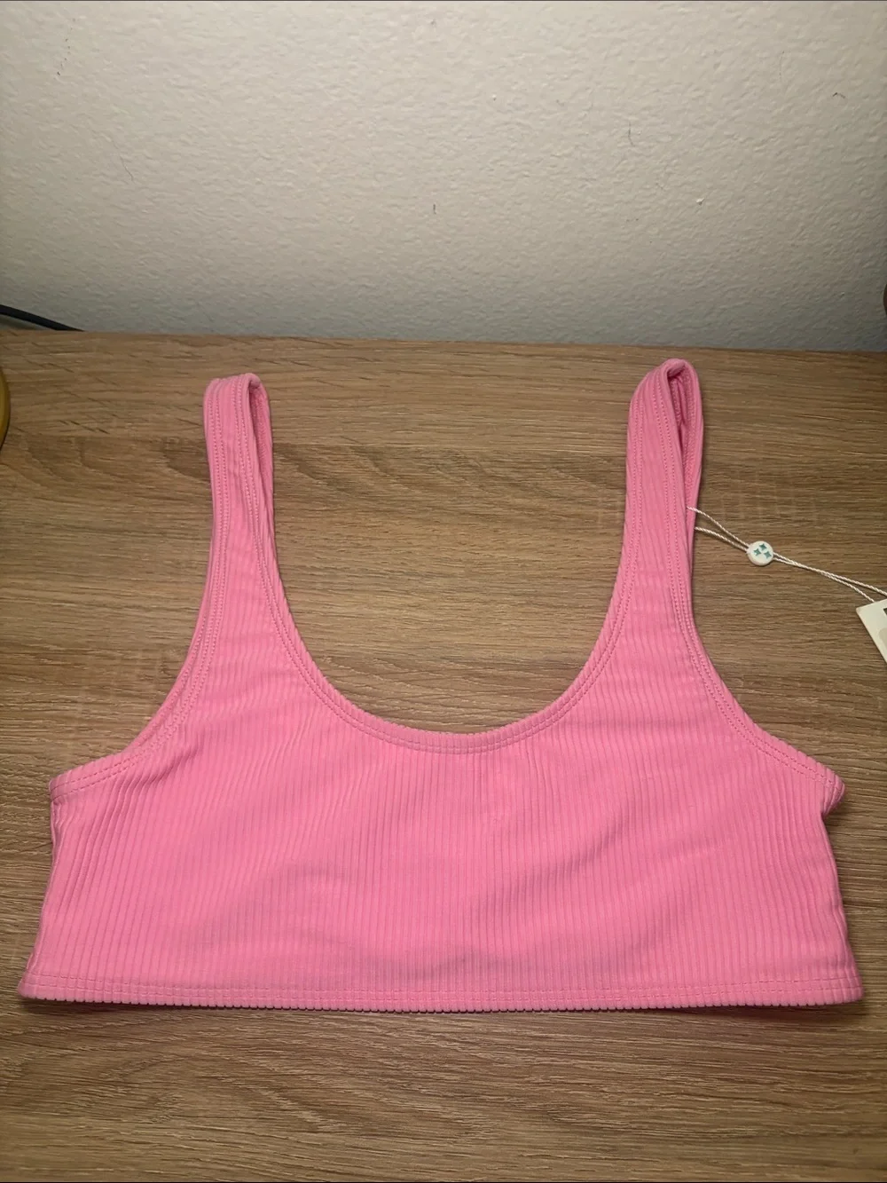 NWT Frankie's Bikinis Pink Ribbed Scoop Bikini Top